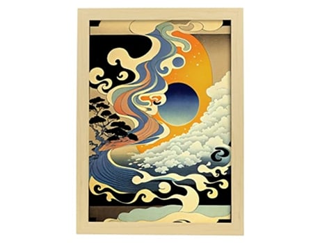 NACNIC Blue E Poster Amarelo No Estilo De Arte Japonesa Ukiyo Paisagens Abstratas E Surreais Nas Ilustrações Design A4 Wood Marcos