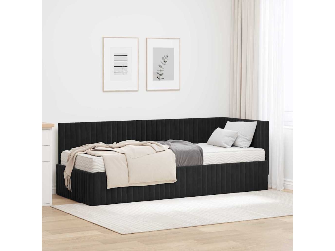 Vidaxl Estrutura De Cama De Canto Com Colchão 2 Unid. Preto Veludo