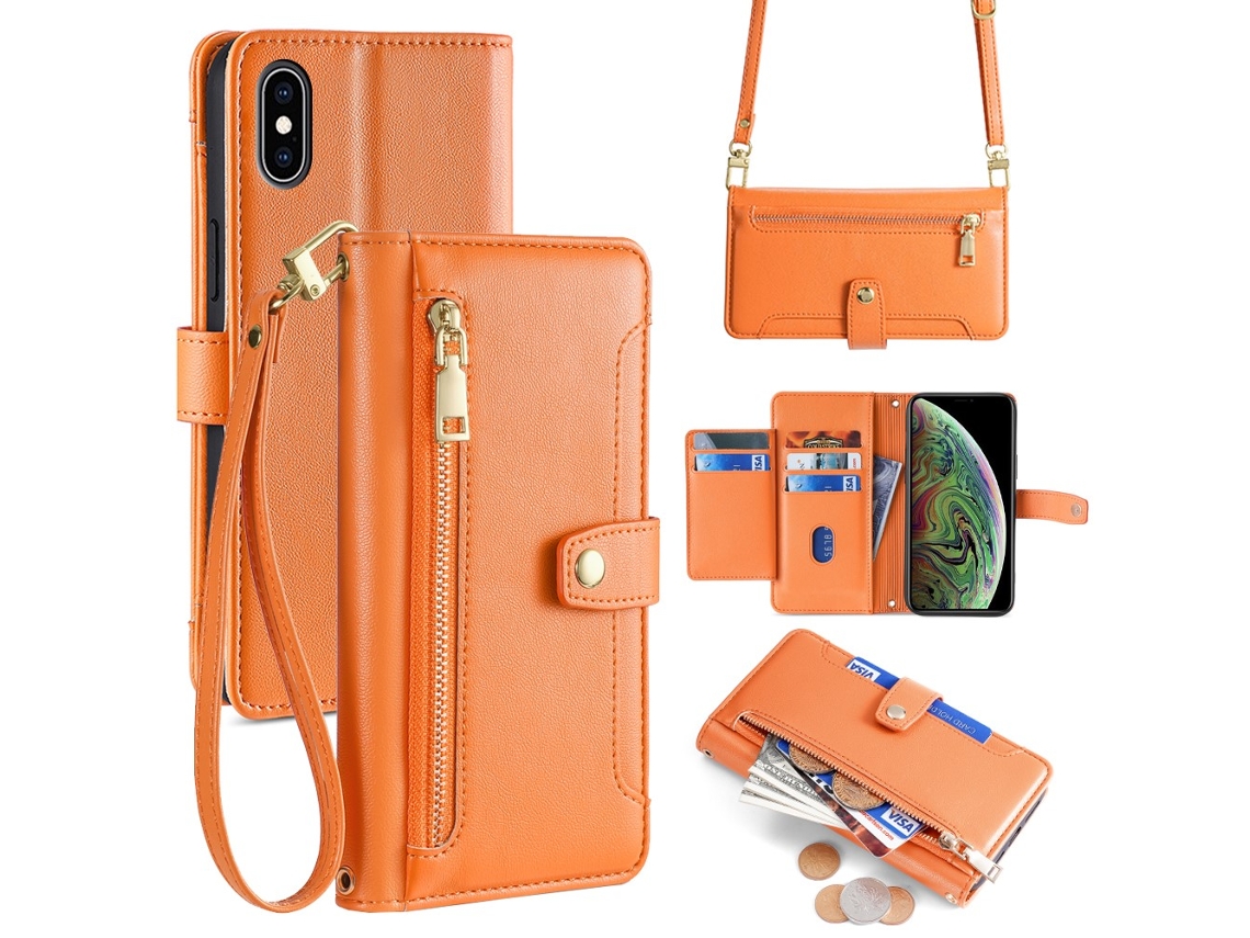 Capa Em Couro Pu Magnético Com Pega Para Apple Iphone X/xs - Laranja