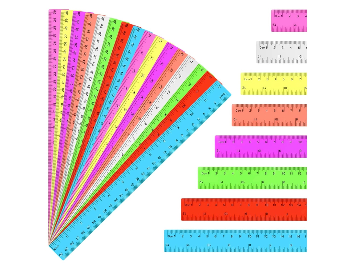 Pacote Com 16 Réguas De Plástico Transparente Em 8 Cores, 30 Cm (12