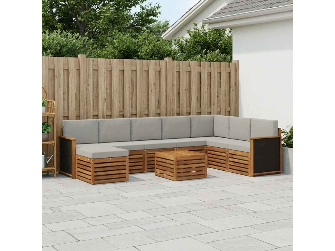 Vidaxl Conjunto De Sofás Para Exterior 7 Pcs Natural E Cinzento-claro