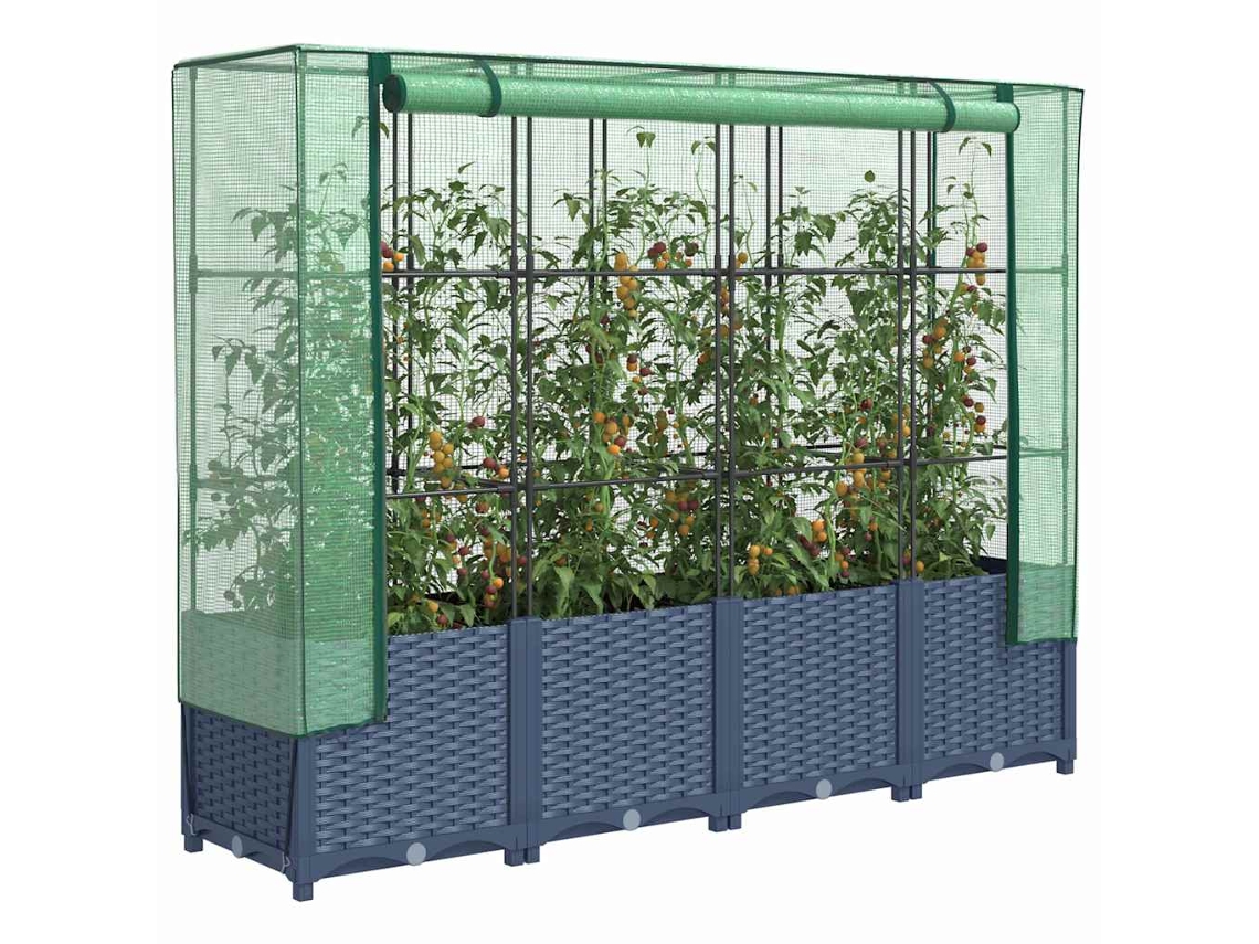 Vidaxl Canteiro Elevado Com Cobertura De Estufa Estilo Rattan 160x40x138 Cm