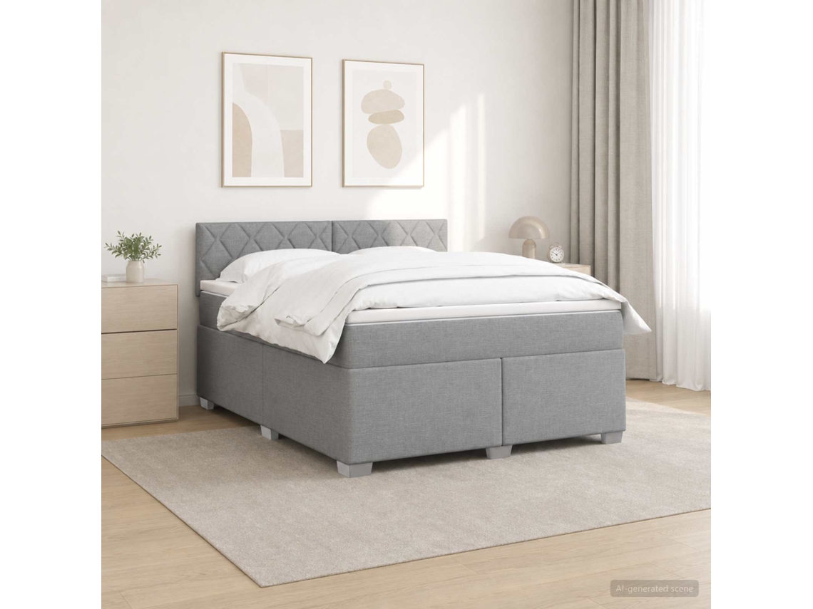 Vidaxl Cama Box Spring Com Colchão E Led Cinzento-claro 180 X 200 Cm