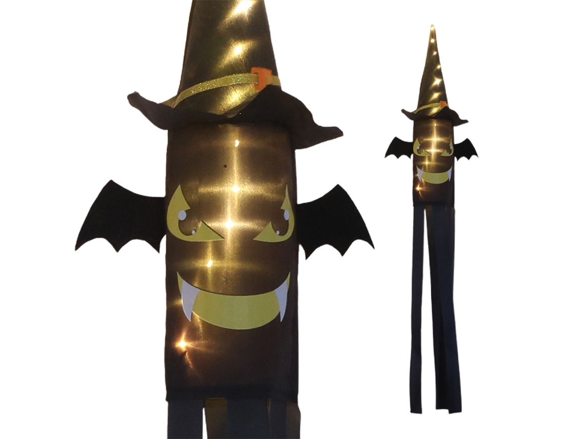 Decoração De Halloween Com Esqueleto, Abóbora E Morcego Iluminado