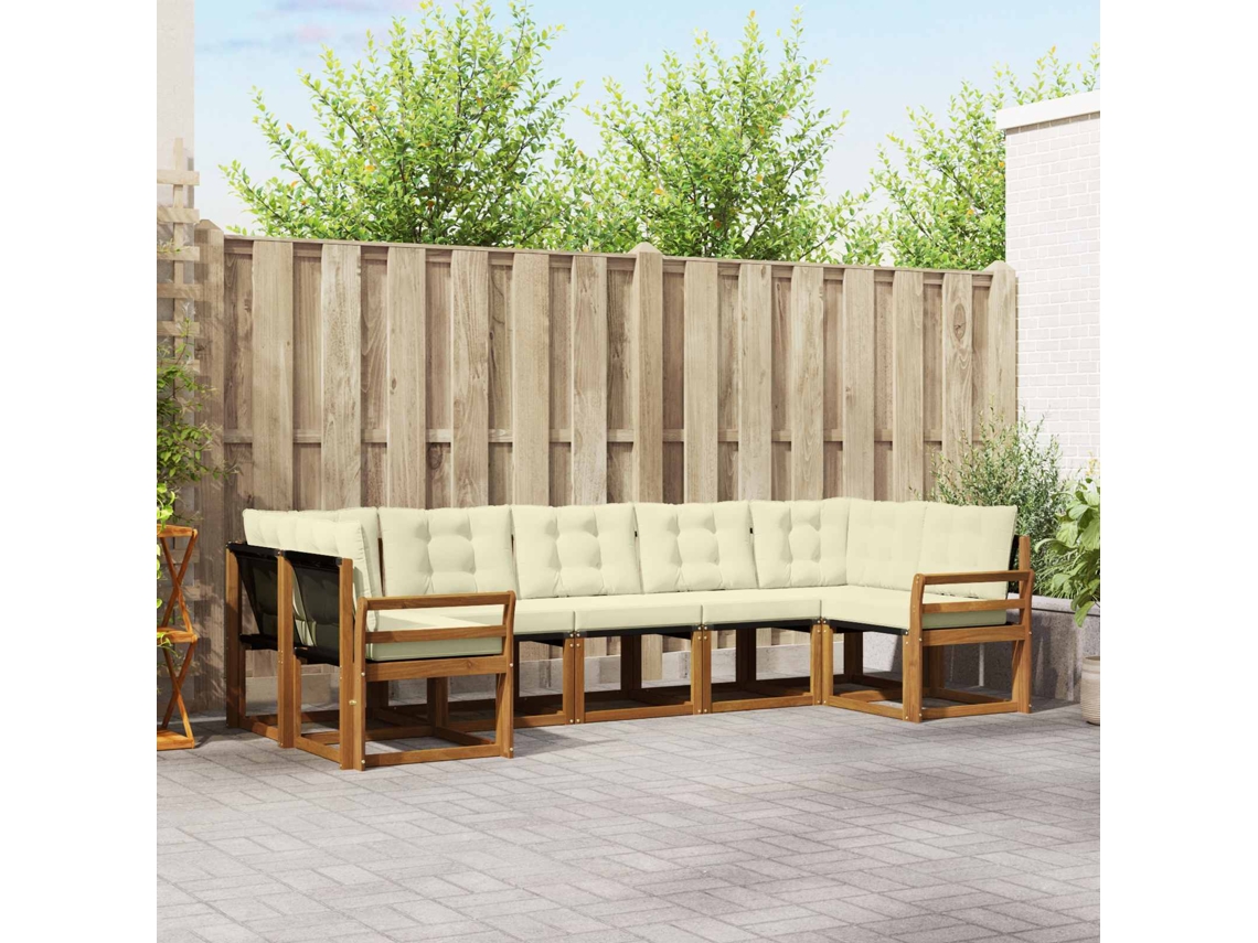Vidaxl Conjunto De Sofás Para Exterior 7 Unid. Natural E Creme