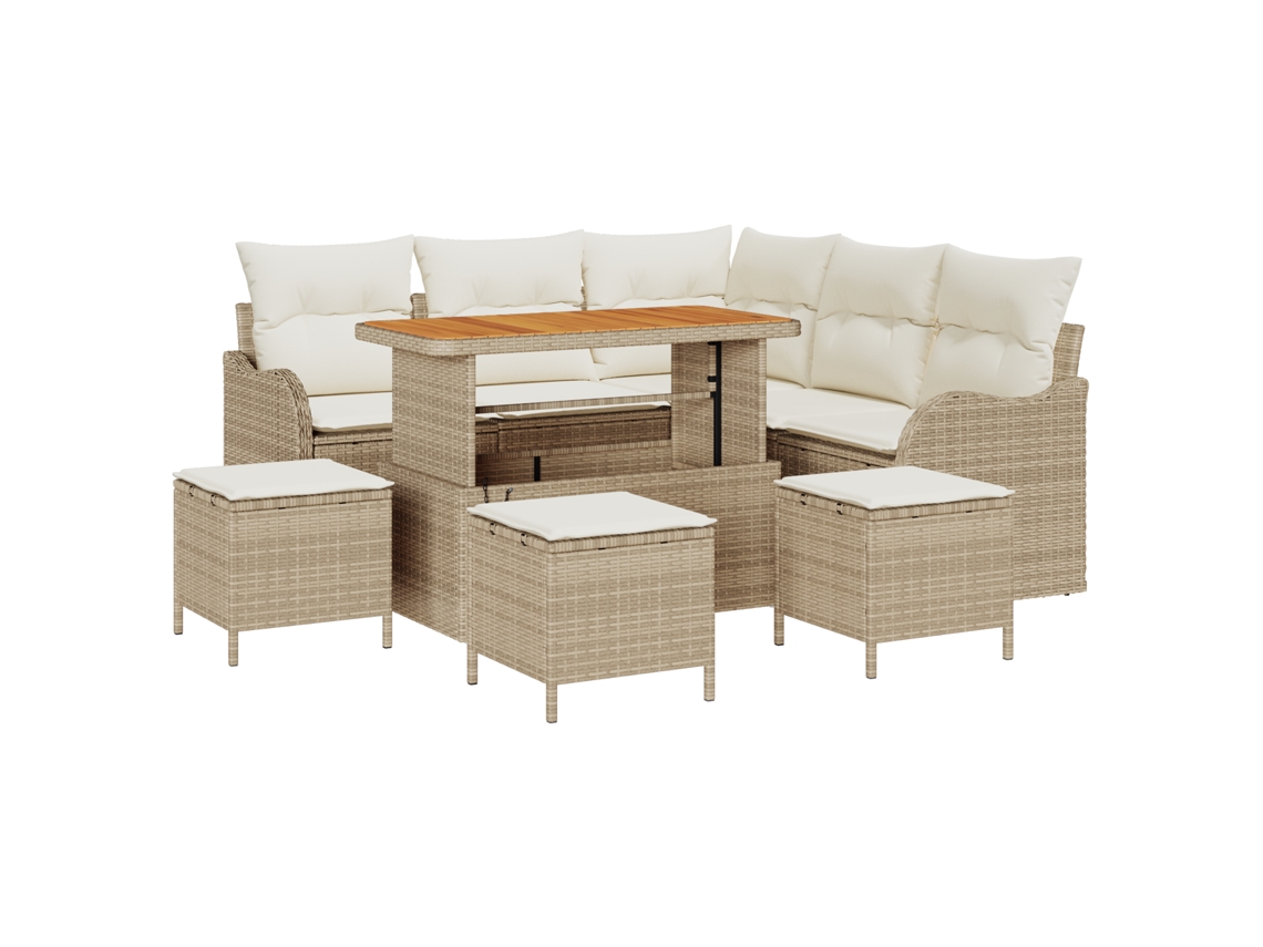 Conjunto 9 Conjunto De Jardim Vidaxl Bege Vime Pe (177.5 X 177.5 X 85 Cm)