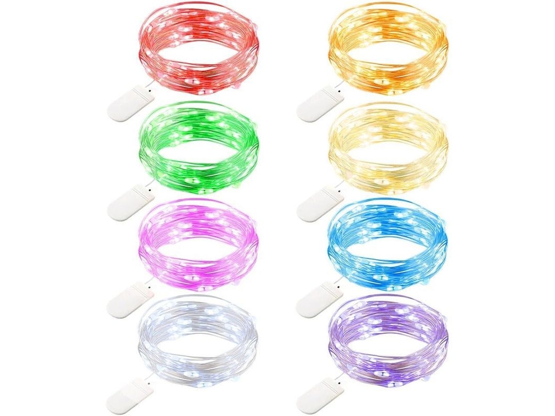 8 Pacotes De Luzes De Fada 7.2' 20 Leds Com Bateria Cabo De Cobre Mini Luzes Para Cama