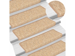 Vidaxl Tapetes De Escada 15 Peças 65x21x4 Cm Marrom Claro Com Borda Retangular