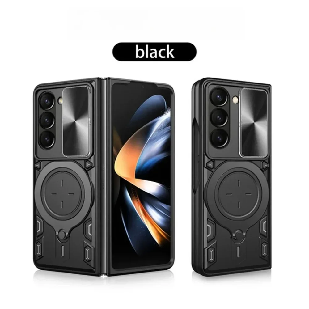(preto, Galaxy Z Fold6) Suporte Magnético Giratório 360° Para Carro, Capa De Celular À Prova De Choque Com Tampa Traseira Deslizante Para Lente.
