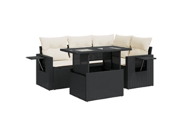 Conjunto de 5 Sofás de Jardim com Almofadões Vime Pe Preto MAISON EXCLUSIVE (5 pcs)