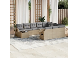 Vidaxl 11 Pcs Conjunto Sofás De Jardim C/ Almofadões Vime Pe Bege