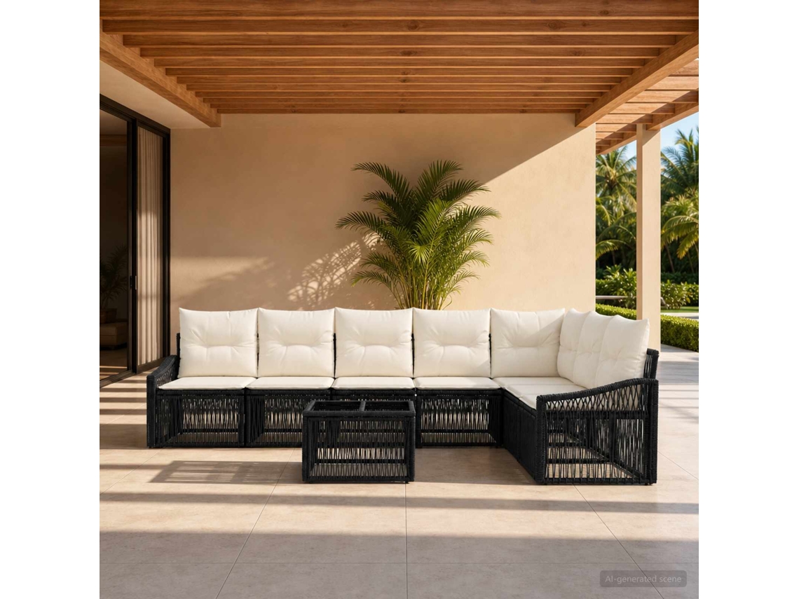 Vidaxl Conjunto De Sofá De Jardim 8 Unid. Preto Vime Pe