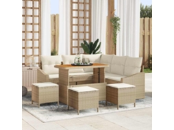 Vidaxl Conjunto De Sofá De Jardim Com Almofada 9 Pcs Bege Vime Pe
