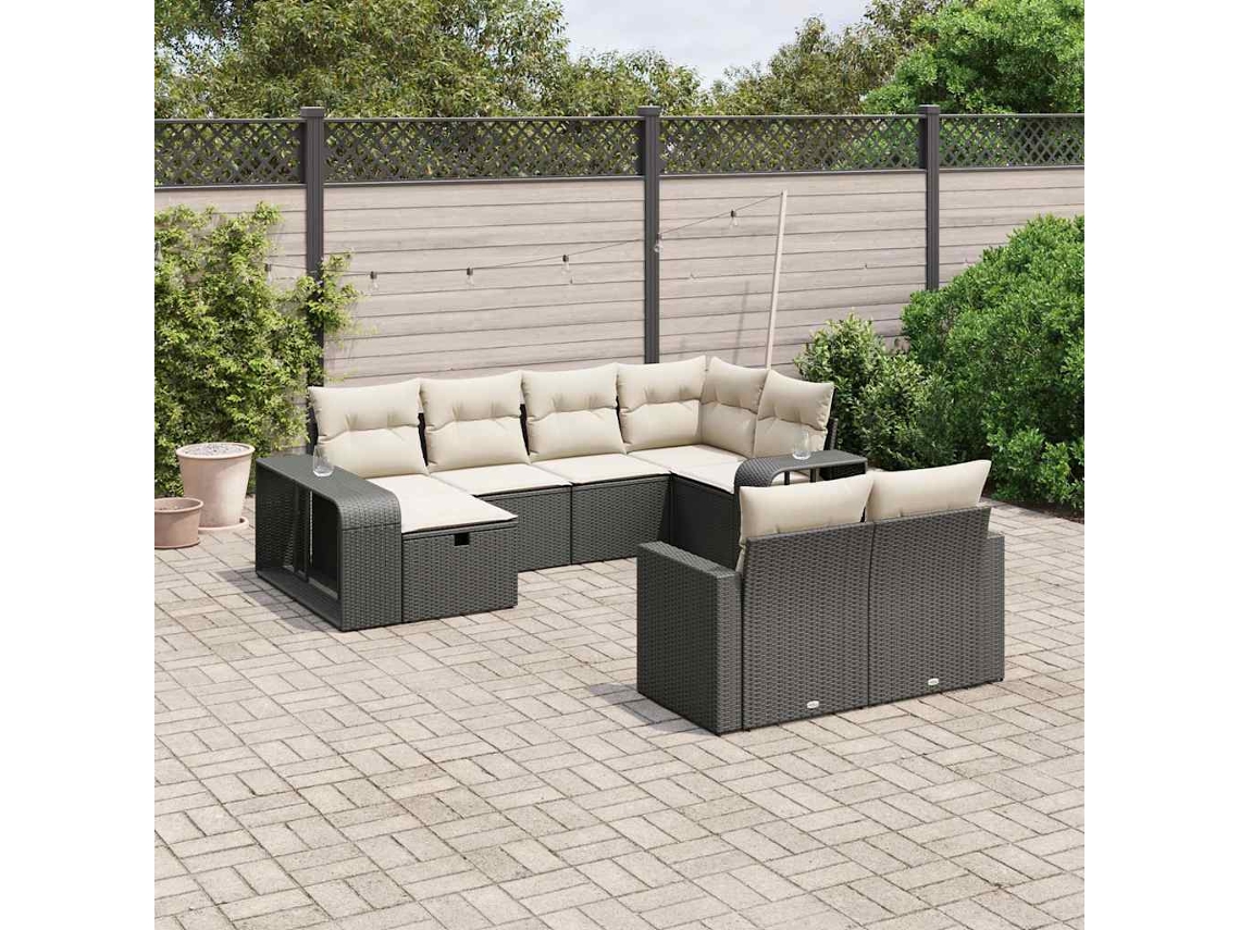 Vidaxl 10 Pcs Conjunto Sofás De Jardim C/ Almofadões Vime Pe Preto