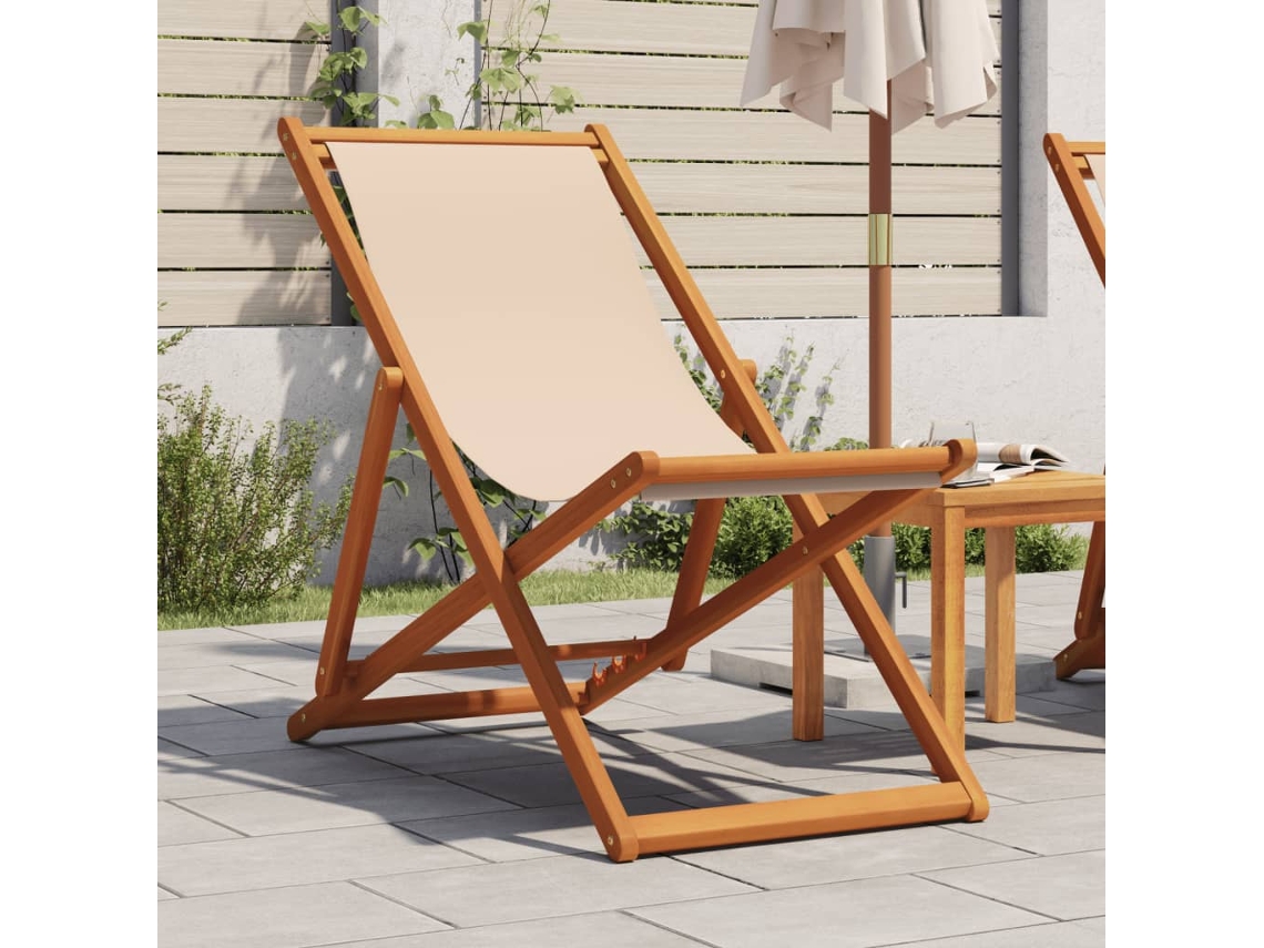 Cadeira De Praia Dobrável Madeira Eucalipto Maciça/tecido Bege Dkd Home Decor