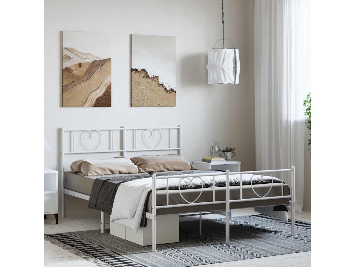 Vidaxl Estrutura de Cama com Cabeceira e Pés 135x190 Cm Metal Branco