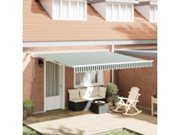 Vidaxl Toldo Retrátil Verde E Branco 400 × 300 Cm Poliéster