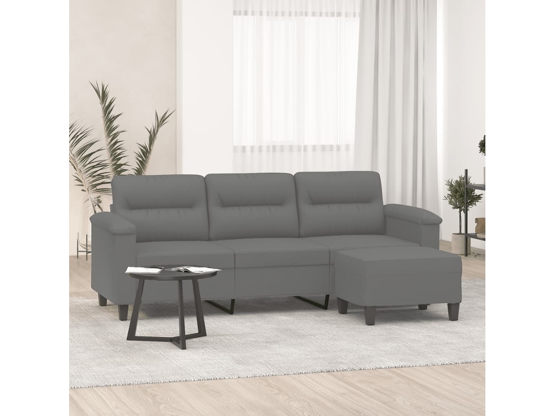 Vidaxl Sofá De 3 Lugares C/ Apoio De Pés 180cm Microfibra Cinza-escuro