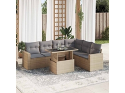Vidaxl 7 Pcs Conjunto De Sofás P/ Jardim Com Almofadões Vime Pe Bege