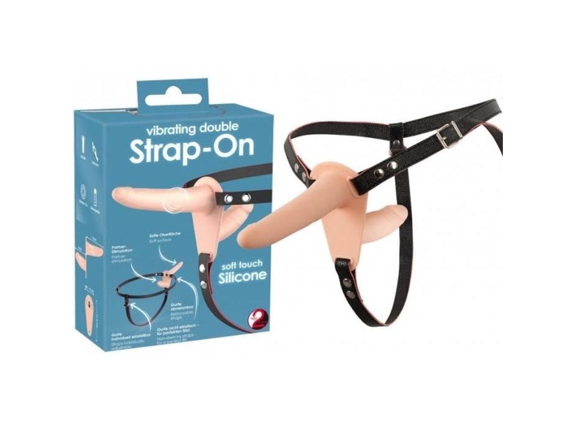 Strap-on Vibratório Recarregável Duplo Dildo Bege