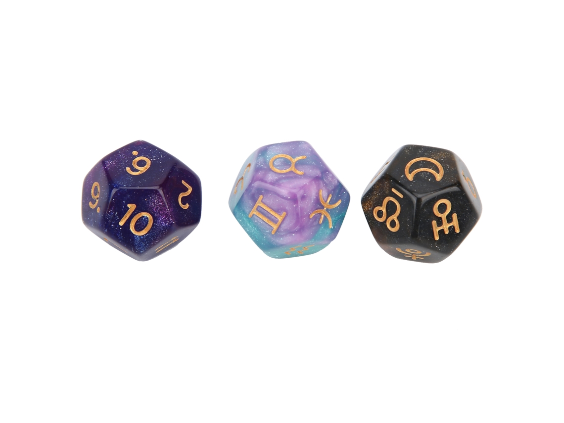Mali 3pcs Dados de Astrologia de Resina 12 Lados Tarot para Adivinhação e Entretenimento em Festas