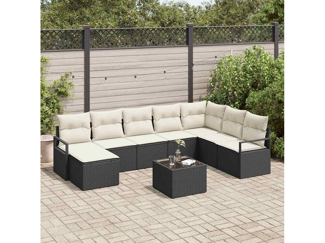 Vidaxl Conjunto De Sofás 9 Unid. Preto Vime Pe