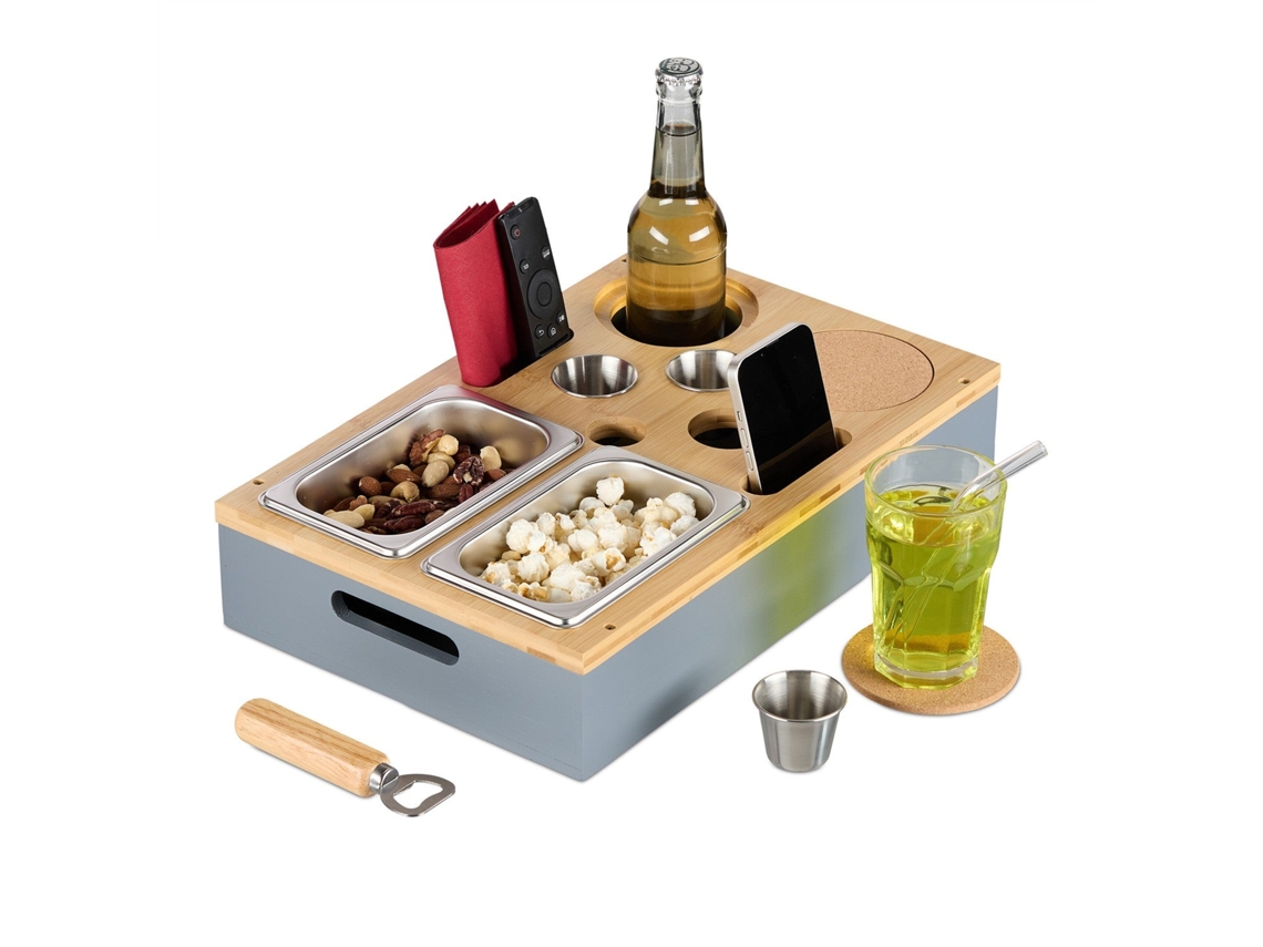 Bandeja De Sofá Em Bambu Com Tigelas, Porta-copos E Suporte Para Celular