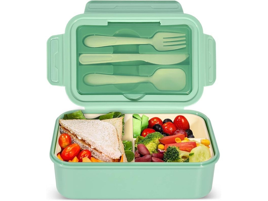 Caixa de Almoço Bento 1400ml com 3 Compartimentos, Sem BPA, Verde | S/MARCA