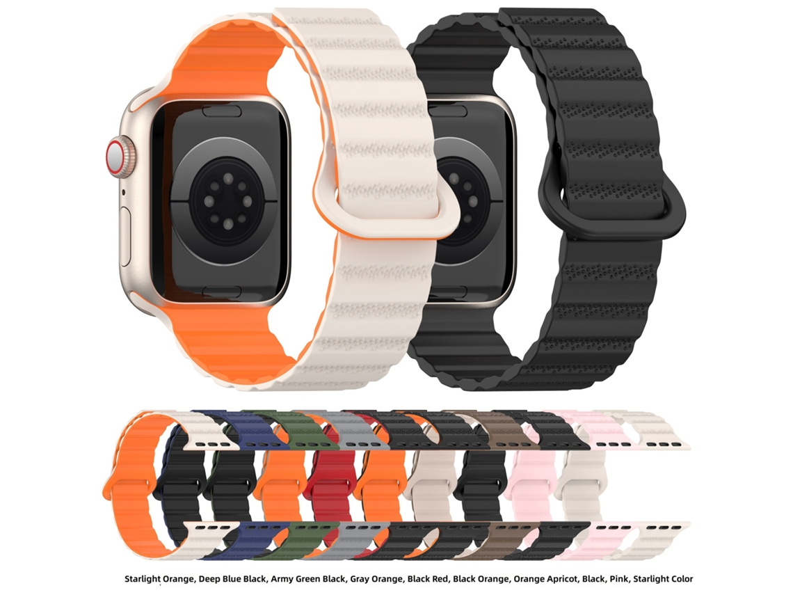Pulseira de Silicone para Apple Watch, Dois Tons, Magnética, com Fecho de Laço, Compatível com Todos os Modelos S CHABERLU