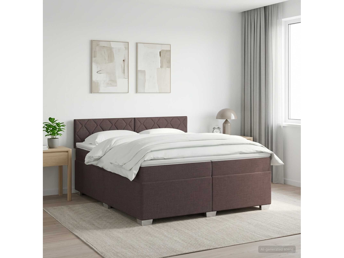 Vidaxl Cama Box Spring Com Colchão Marrom Escuro 200 X 200 Cm Tecido