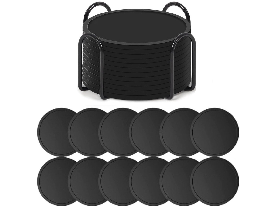 Porta copos AQUAFORGE de silicone com suporte, 12 unidades, antiderrapantes, resistentes ao calor, pretos