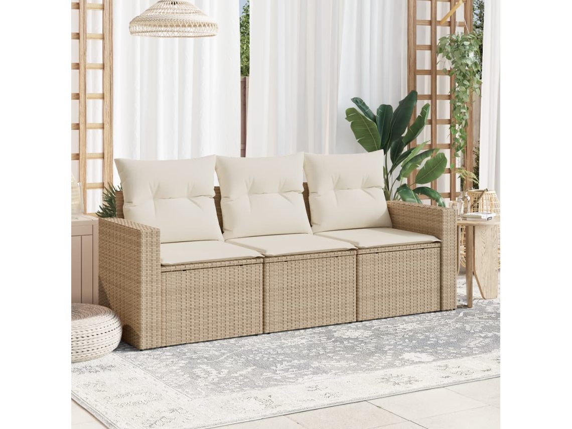 3 Pcs Conjunto De Sofás P/ Jardimconjuntos Relax Jardimconjunto De Jantar Com Almofadões Vime Pe Bege Cfw794648 Lovely Home