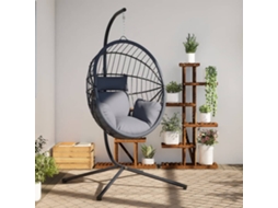 Vidaxl Cadeira Forma De Ovo Suspensa C/ Suporte Vime/aço Cinza-claro