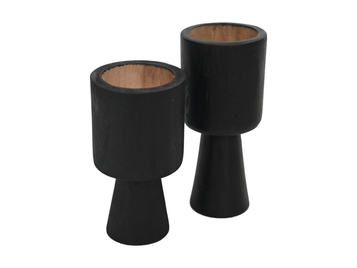 2 Suportes para velas em teca preta ø8 x 8 x 15 / ø8 x 8 x 17 HSM COLLECTION