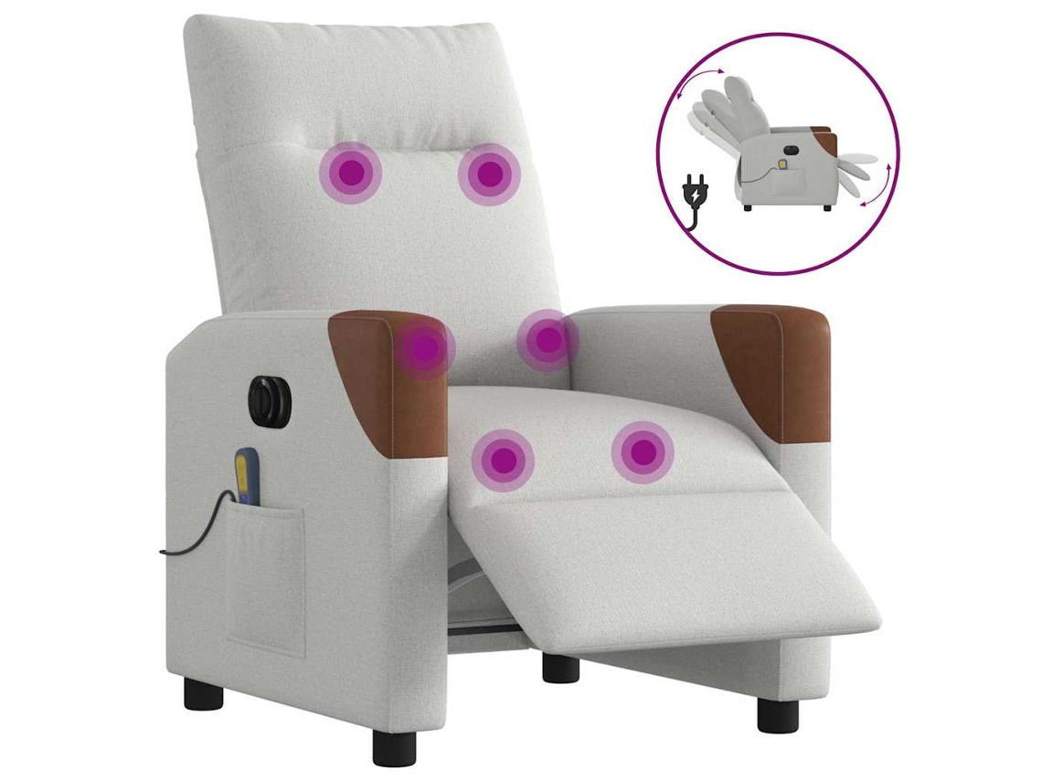 Vidaxl Poltrona Massagens Reclinável Elétrica Tecido Cinzento-nublado