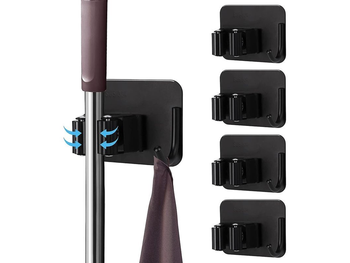 Suporte para vassoura, 4 peças, aço inox, autoadesivo | S/MARCA
