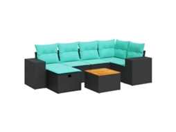 Conjunto de 7 Sofás para Jardim com Almofadões Vime Pe Preto MAISON EXCLUSIVE (7 pcs)