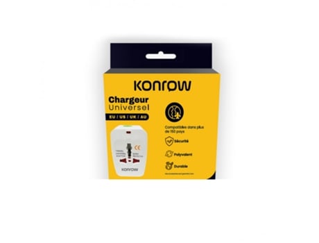 931 Adaptateur Universel Emballage Original Konrow (eu / Us / Uk / Au, Blanc)