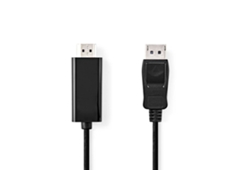 Cabo Displayport - Macho Conector Hdmi™ 1080p Niquelado 2,00 M Redondo Pvc Preto Etiqueta AQUAFORGE