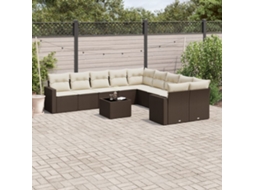 Vidaxl 11 Pcs Conjunto Sofás De Jardim C/ Almofadões Vime Pe Castanho