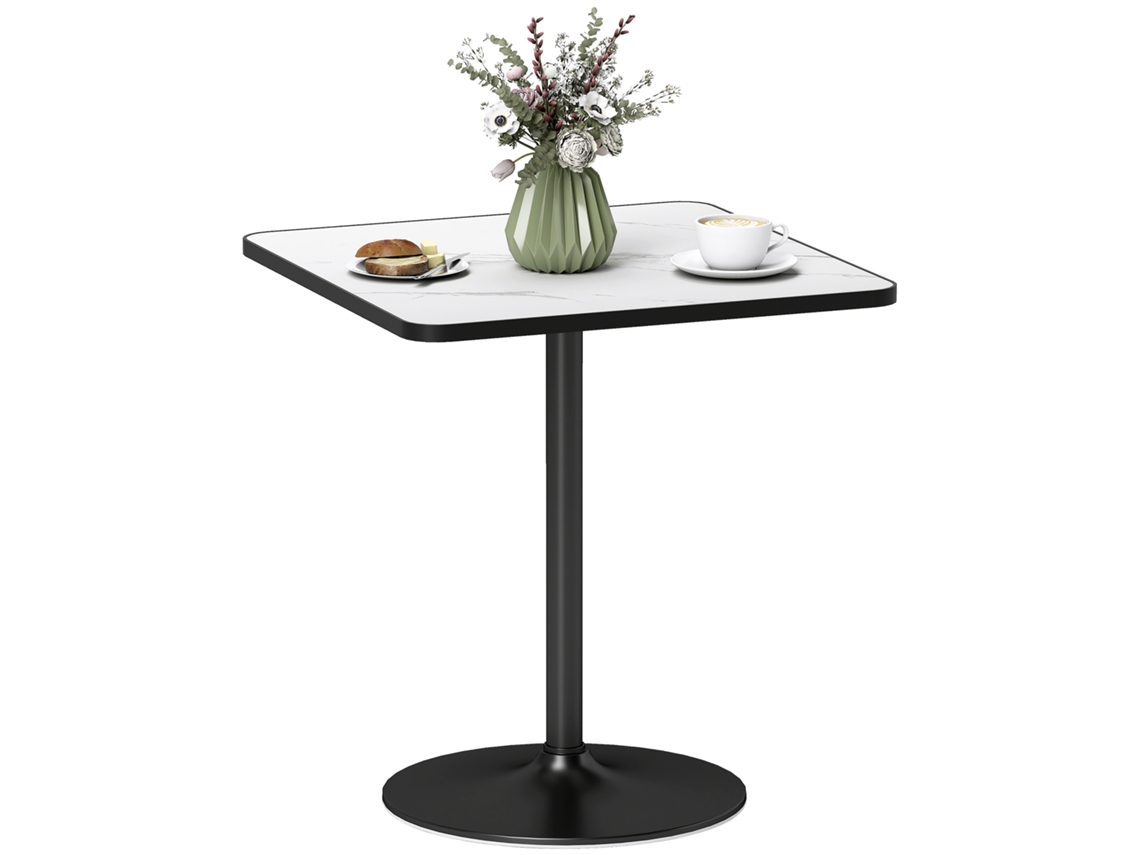 Mesa De Jantar Para 4 Pessoas, Mesa De Cozinha Em Estilo Moderno Com Tampo Com Efeito Mármore E Base Redonda, 70 X 70 Cm, Branca.