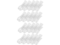 Conjunto de 20 prendedores transparentes com mola arco balões, tamanhos 9x4, 5x2 e 5 cm, fáceis de remover e aplicar.