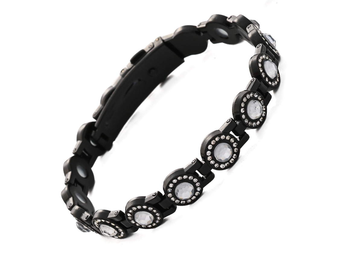 Pulseira De Cobre, Bracelete De Terapia Magnética Cravejada De Diamantes, Pulseira Para Casal (diamante Preto E Branco) Spqment