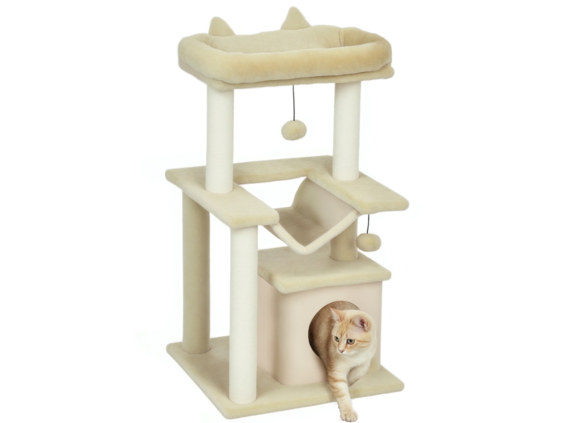 Arranhador Katzenbaum com brinquedos, perch, rede 48x48x90cm creme | S/MARCA