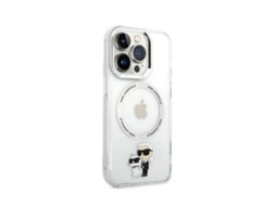 Karl Lagerfeld Capa Para Iphone 14 Pro Max Print Karl E Choupette Compatível Com Magsafe Transparente