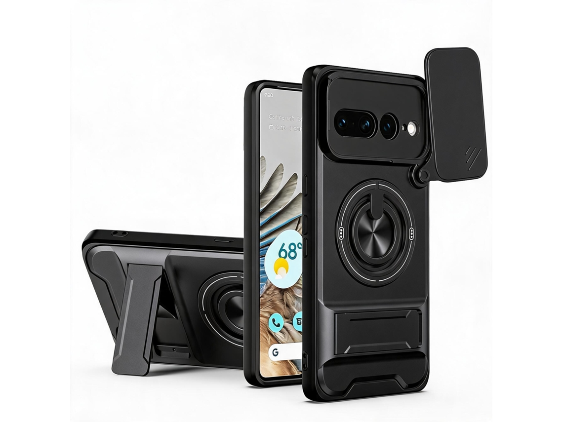 Capa Hibbent Para Google Pixel 11 Pro/pixel 11 Com Janela Deslizante E Suporte (preto)
