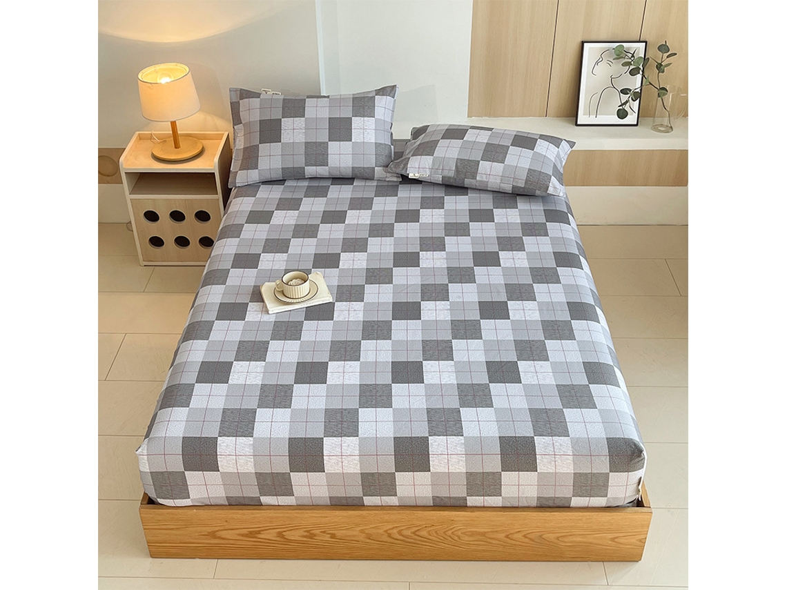 Lençol Elástico, 180*200cm, Tecido De Algodão Cru, Bolso Profundo De 30cm, Estilo Casa De Campo,para Meninas E Mulheres. Grade Hexinyigjly