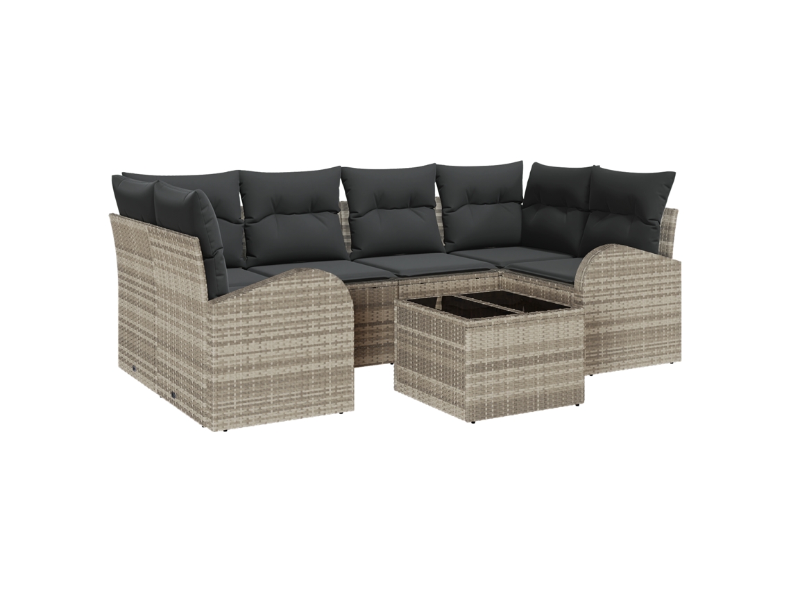 Conjunto 7 Conjunto De Sofá De Jardim Vidaxl Cinzento-claro Vime Pe (55 X 55 X 37 Cm)