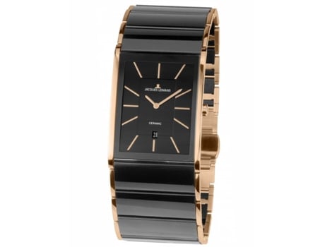 Relógio masculino ouro rosa / aço inoxidável preto Dublin 1-1939B JACQUES LEMANS