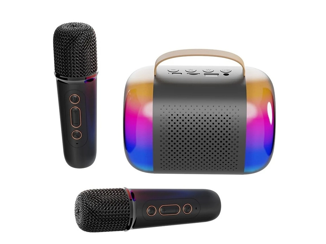Mini Máquina De Karaokê Alto Falante Bluetooth Portátil Com 2 Microfones Sem Fio E Luzes Led Coloridas Adequado Para Crianças De 3 A 11 An Yizhood